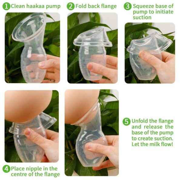 haakaa Manual Breast Pump for Breastfeeding, Silicone, Clear 4oz/100ml - Image 6