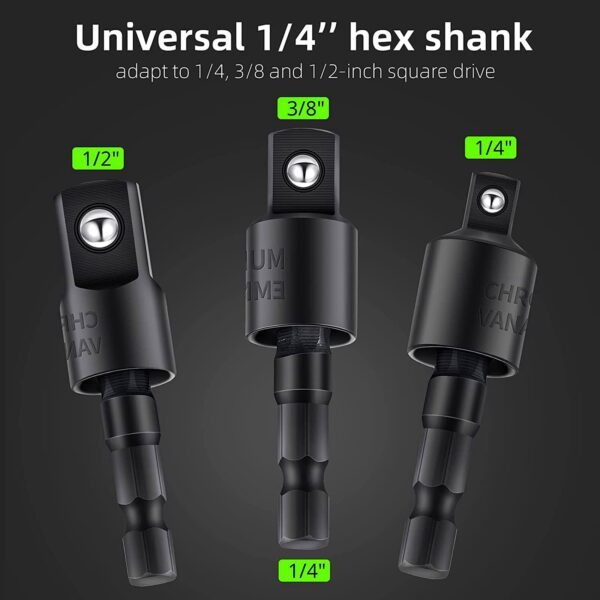 CIGOTU Right Angle Drill Adaptor,4-in-1 Impact Drill Bit Extension,360° Rotatable 1/4 3/8 1/2" Impact Grade Socket Adapter Set,105 Degree Angle Screwdriver Drill Bit for Household Workplace Industry - Image 8