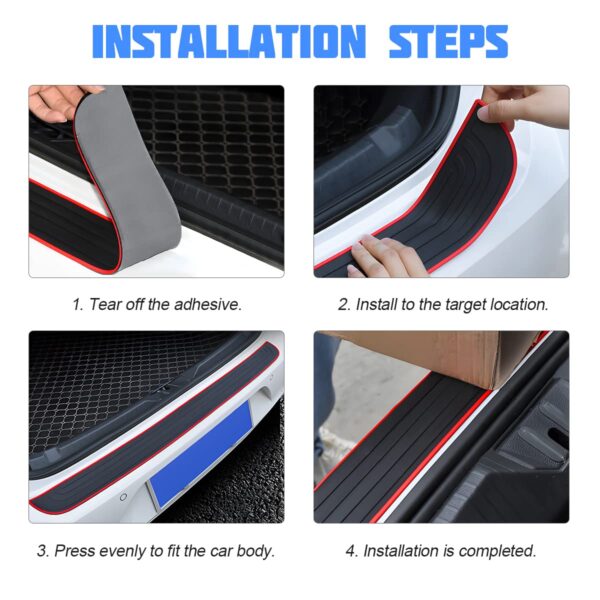 Car Rear Bumper Protector Guard, Anti-Scratch Abrasion Rubber Trunk Door Entry Sill Guard, Non-Slip Vehicle Trim Cover Protection Strip, Car Accessories for Most Cars and SUV (Black/Red/35.4" x2.7) - Image 6
