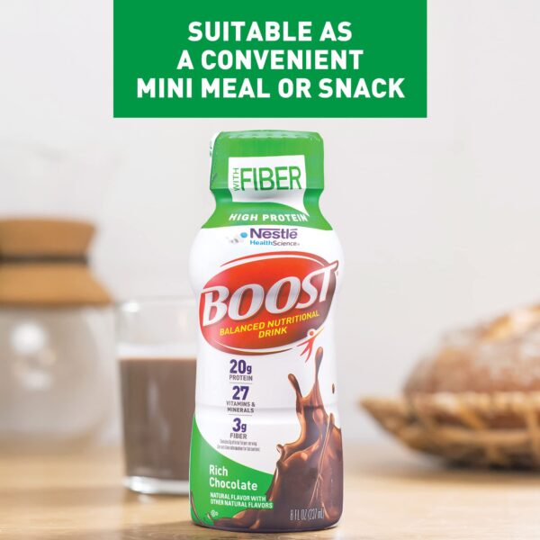 BOOST High Protein with Fiber Complete Nutritional Drink, Rich Chocolate, 8 fl oz Bottle, 24 Pack - Image 5