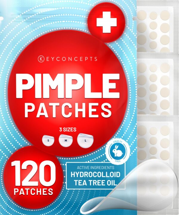 KEYCONCEPTS Pimple Patches for Face (120 Patches), Hydrocolloid Acne Patches with Tea Tree Oil - Pimple Patch Zit Patch and Pimple Stickers - Hydrocolloid Acne Dots for Acne - Zit Patches
