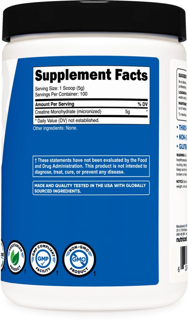 Nutricost Creatine Monohydrate Micronized Powder 500G, 5000mg Per Serv (5g) - Micronized Creatine Monohydrate, 100 Servings - Image 2