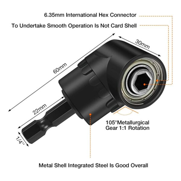 CIGOTU Right Angle Drill Adaptor,4-in-1 Impact Drill Bit Extension,360° Rotatable 1/4 3/8 1/2" Impact Grade Socket Adapter Set,105 Degree Angle Screwdriver Drill Bit for Household Workplace Industry - Image 3