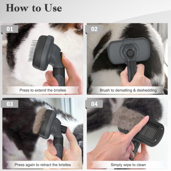 Swihauk Self Cleaning Slicker Brush for Dogs & Cats & Small Pets, Skin Friendly Grooming Cat Brush, Dog Brush for Shedding, Deshedding Brush, Hair Brush Puppy Brush for Haired Dogs, Gray - Image 2