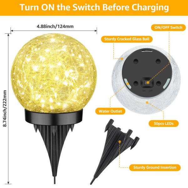 ASOMST 2-Pack Garden Solar Lights Outdoor, Cracked Glass Ball Light Waterproof, Decorative Solar Globe Lights Warm White for Yard Pathway Patio Lawn - Image 2