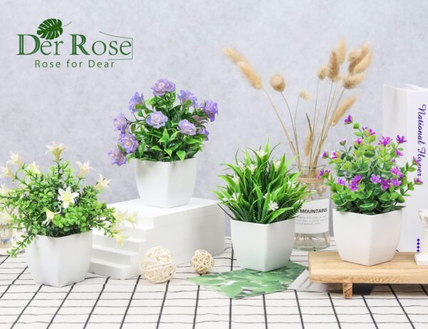 Der Rose 4 Packs Small Fake Plants Mini Artificial Faux Plants with Flowers for Home Room Farmhouse Bathroom Decor Indoor - Image 6