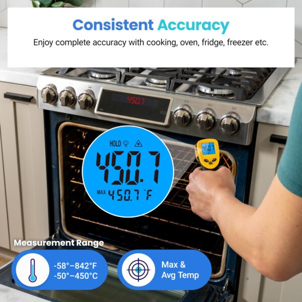 Etekcity Infrared Thermometer Laser Temperature Gun 774, Digital IR Meat Thermometer for Cooking, Candy, Food, Pizza Oven Grill Accessories, Heat Gun for Outdoor Indoor Pool Surface Temp - Image 7