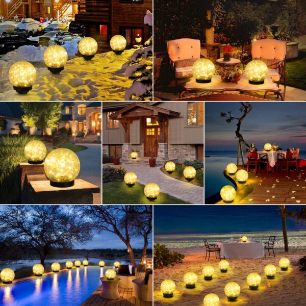 ASOMST 2-Pack Garden Solar Lights Outdoor, Cracked Glass Ball Light Waterproof, Decorative Solar Globe Lights Warm White for Yard Pathway Patio Lawn - Image 4