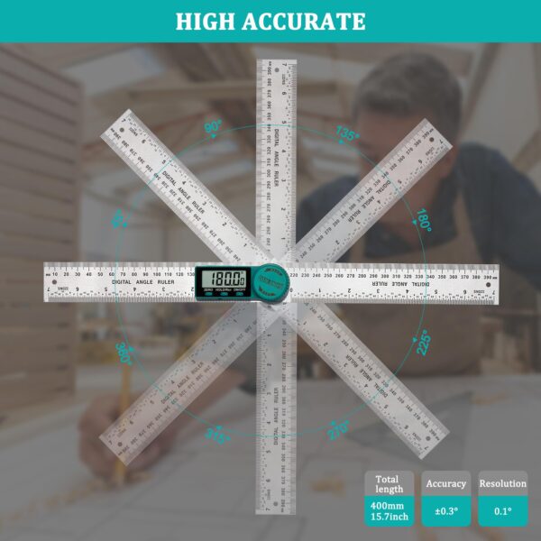 Digital Angle Finder Protractor, Angle Finder Ruler with 7inch/200mm, Angle Measuring Tool for Woodworking/Carpenter/Construction/DIY Measurement(2 Batteries Included) (Stainless Steel) - Image 4