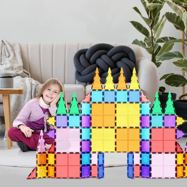 PicassoTiles 100 Piece Set 100pcs Magnet Building Tiles Clear Magnetic 3D Blocks Construction Playboards, Creativity Beyond Imagination, Inspirational, Recreational, Educational Conventional - Image 9